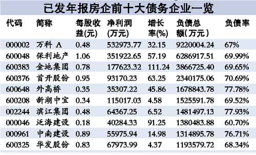 国内67家上市房企09举债5100亿 利润近300亿