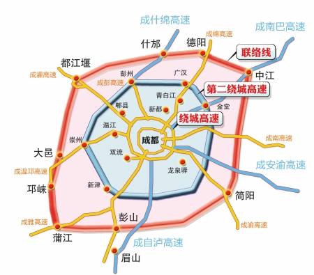 两条绕城外新建"联络线"环绕成都